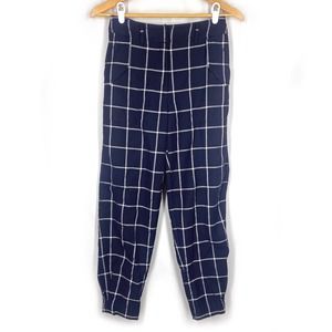 Derek Lam Collective Dress Pants Navy Blue Windowpane Plaid Trouser High Rise 36